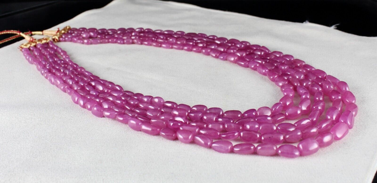 NATURAL UNTREATED RUBY LONG BEADS 5 LINE 1046 CARATS LADIES GEMSTONE NECKLACE