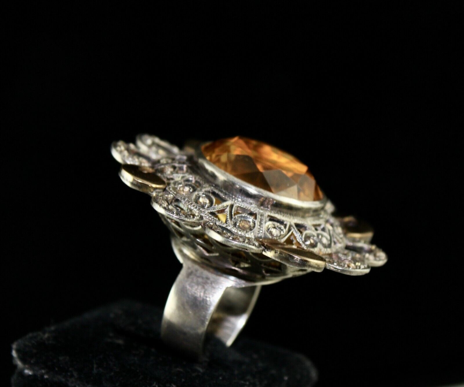 NATURAL YELLOW CITRINE CUT DIAMOND 18K GOLD LADIES RING IN 925 STERLING SILVER
