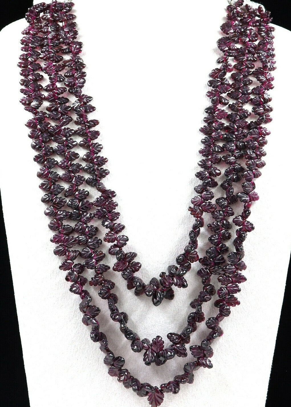 Certified Natural Red Garnet Beads Carved Leaves Necklace 820 Ct For Women