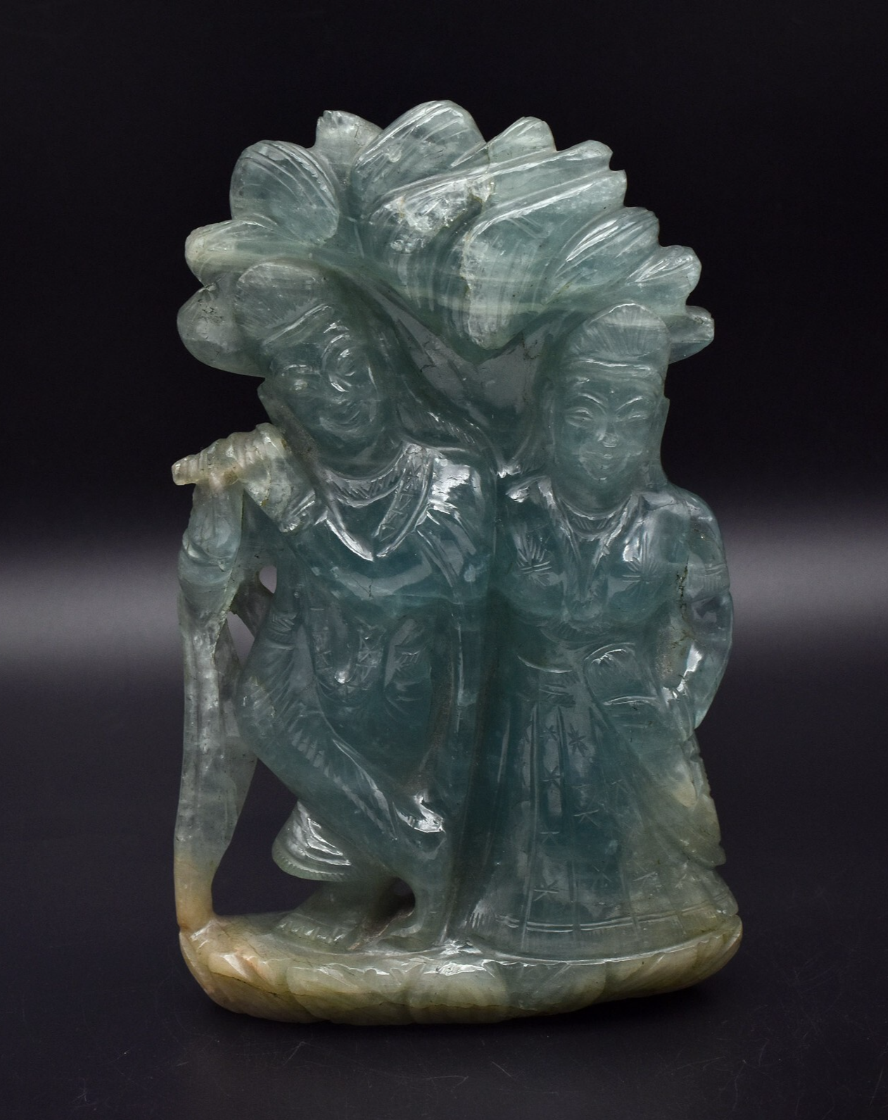 Certified Natural Aquamarine 2688 Ct Carved Lord Radhe Krishna Decor