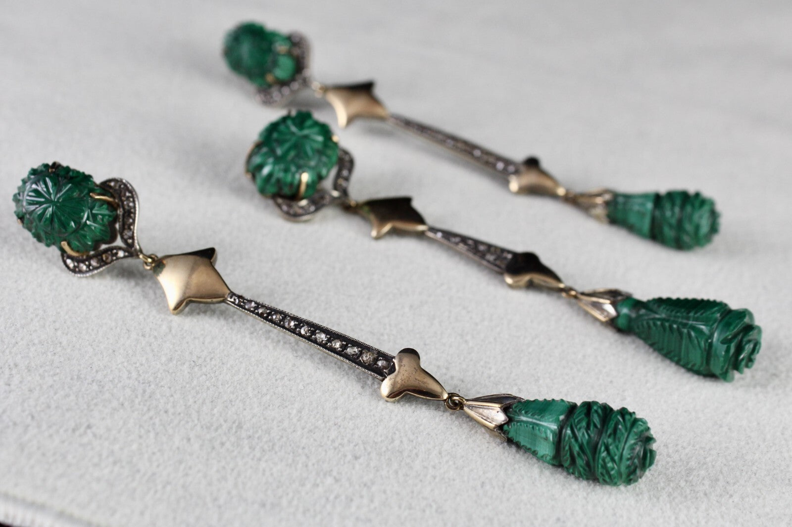 Certified Natural Malachite 10ct Diamond Sterling Silver 18k Gold Victorian Set