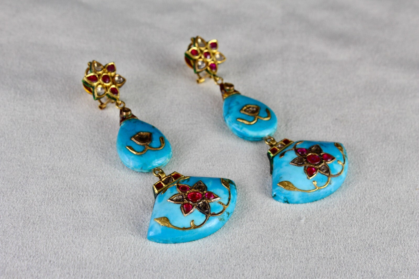 Certified Antique Natural Diamond Ruby 22k Gold Dangle Earrings 10ct For Women