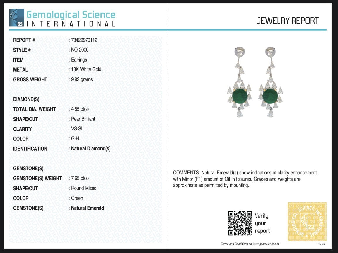 Certified 18k Gold Zambian Emerald 49.6ct Natural Diamond Cut Dangle Earrings