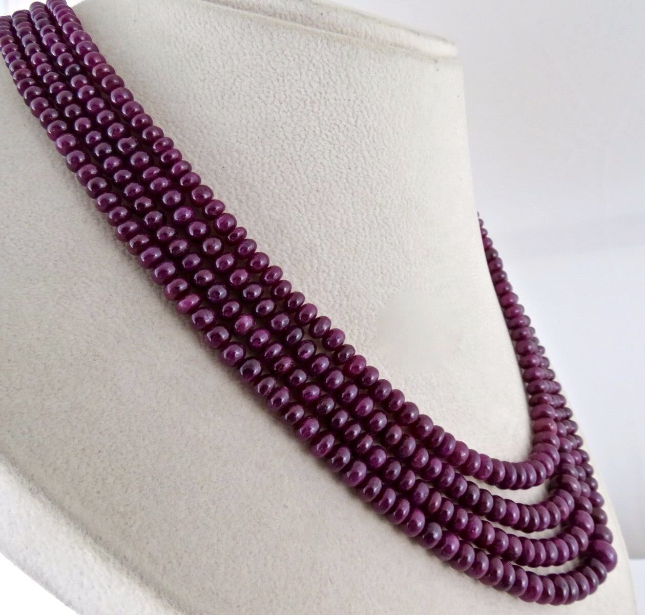 NATURAL NOHEAT RUBY BEADS ROUND 4 LINE 633 CARATS GEMSTONE LADIES NECKLACE