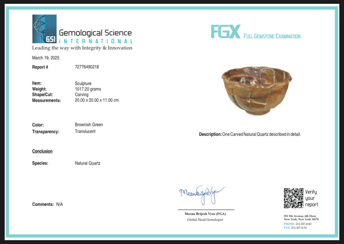 Certified Natural Quartz 5086 Ct Big Green Gemstone Carved Bowl Decor