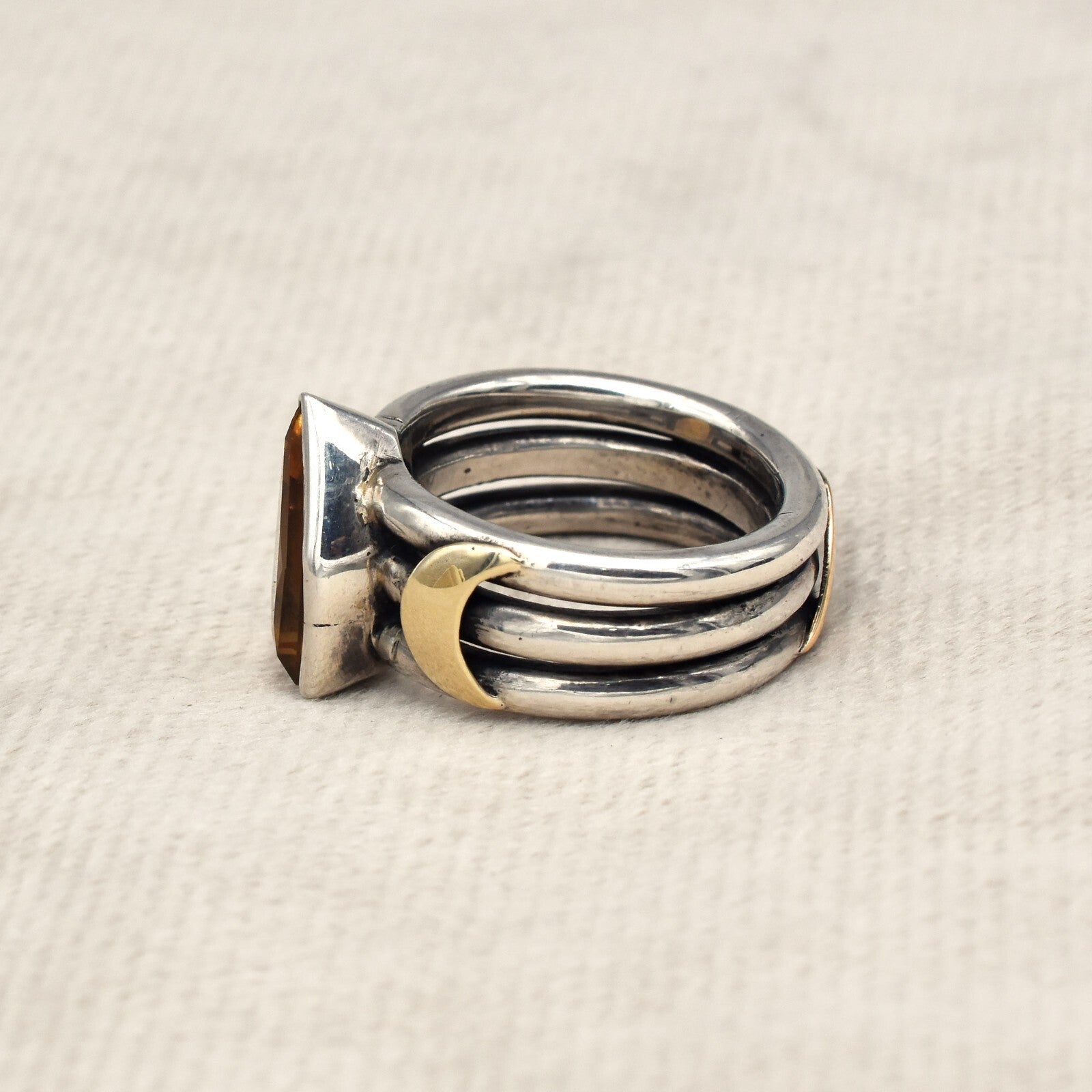 Vintage Citrine 10ct Ring 18k Gold 925 Sterling Silver November Birthstone