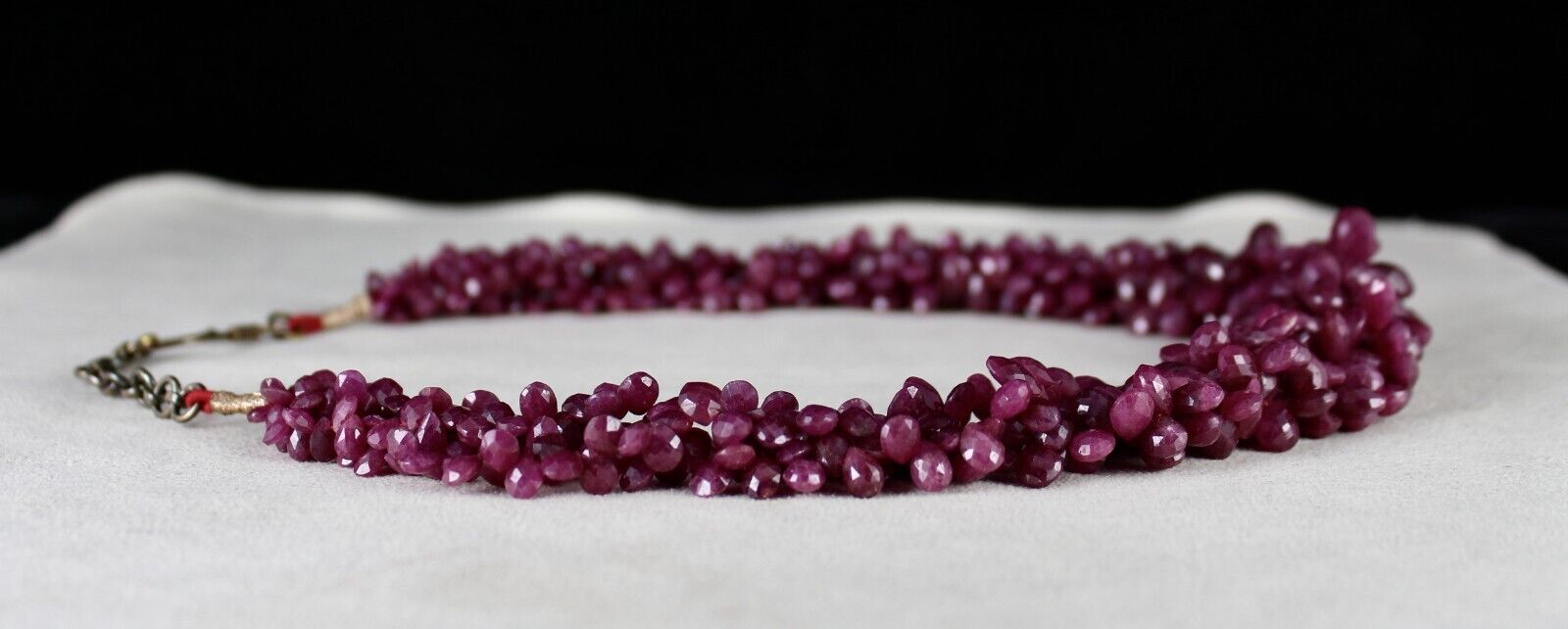 NATURAL CERTIFIED RUBY BEADS TEARDROPS 4 LINE 768 CTS GEMSTONE SILVER NECKLACE