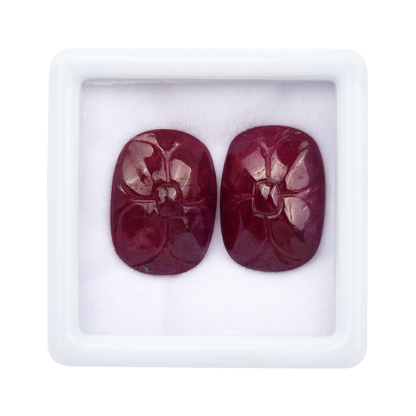 Natural Ruby Engraved Oval Flower Pair 2 Pc 12.38 Ct Loose Red Gemstone Earring