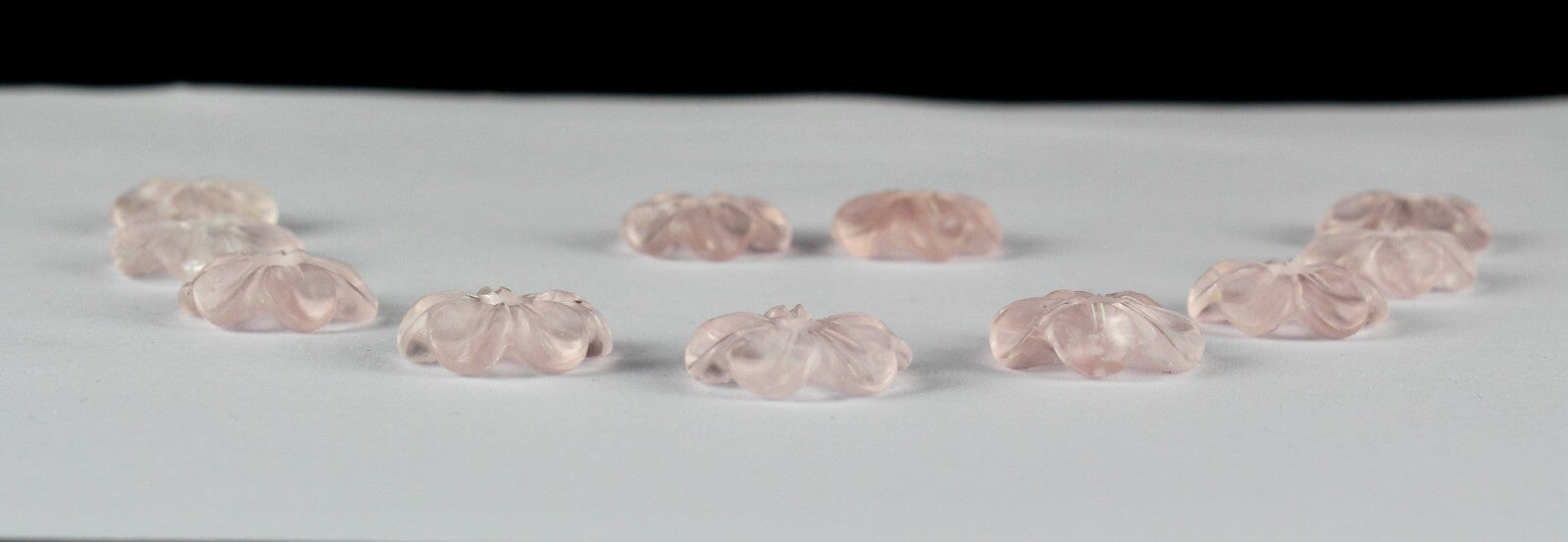 11 Pcs Natural Rose Quartz Carved Flower Gemstone Set 97.35 Cts For Designing
