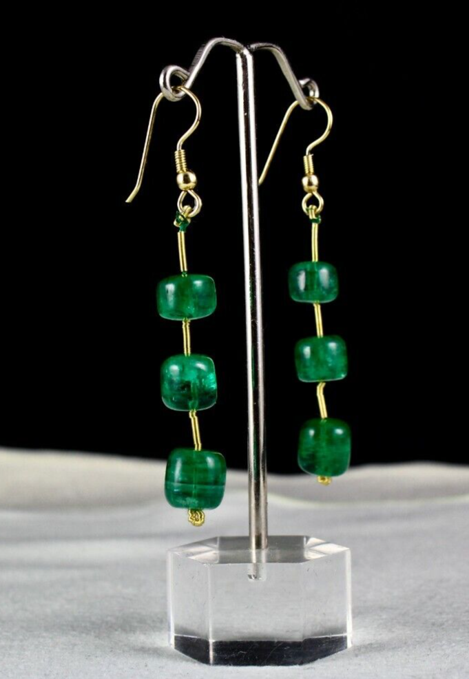 Certified Natural Zambia Emerald Beads 31.80 Ct 6 Pc Gemstone Earrings Top Green
