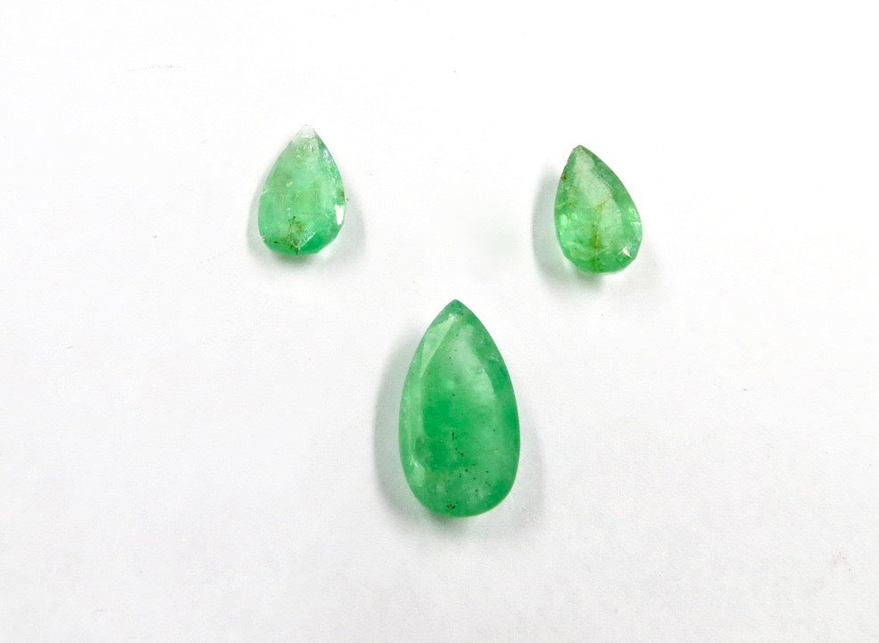 Certified Natural Colombian Emerald Pear Cut 3 Pc 7.80 Ct Set In Sterling Silver