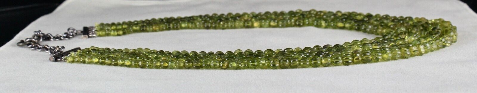 Antique Natural Peridot Carved Beaded Necklace 5 L 716 Ct Gemstone Silver Clasp