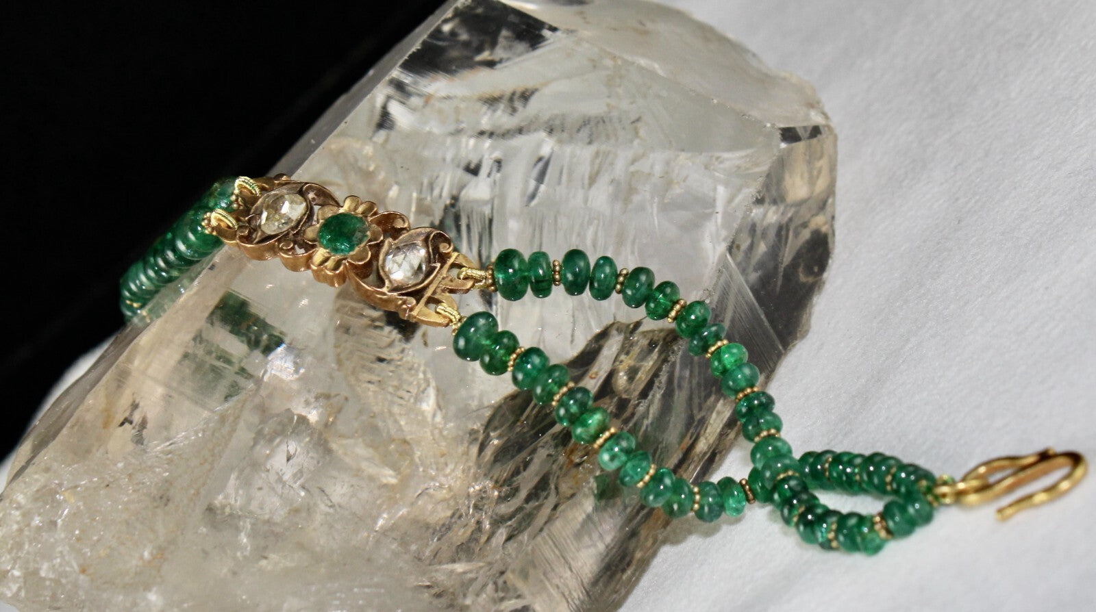 Certified Antique Emerald 10ct Natural Diamond 22k Gold Bracelet Emerald Beads