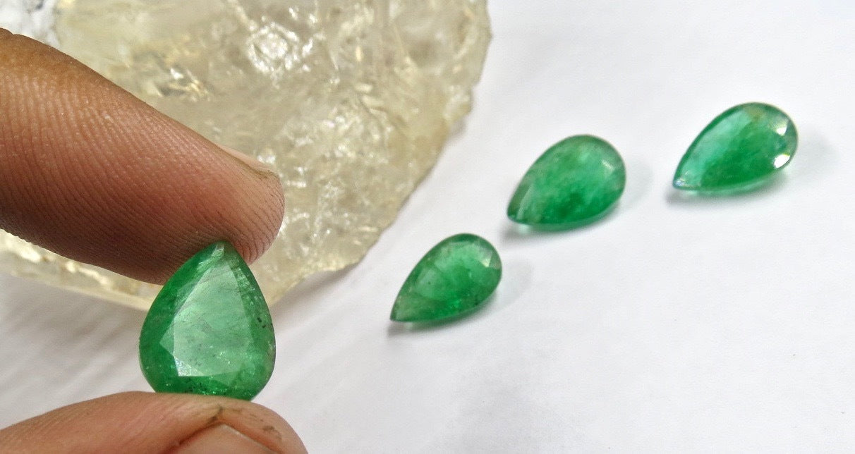 Certified Zambia Natural Emerald Pear Cut 4 Pc 17 Ct Loose Gemstone Ring Pendant