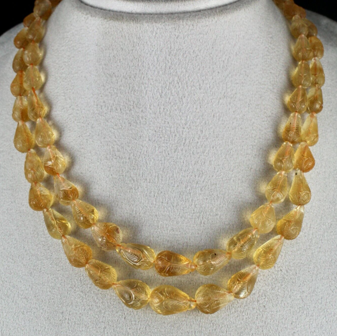 Certified Natural Citrine Carved Drops Beaded Necklace 467 Ct For Women