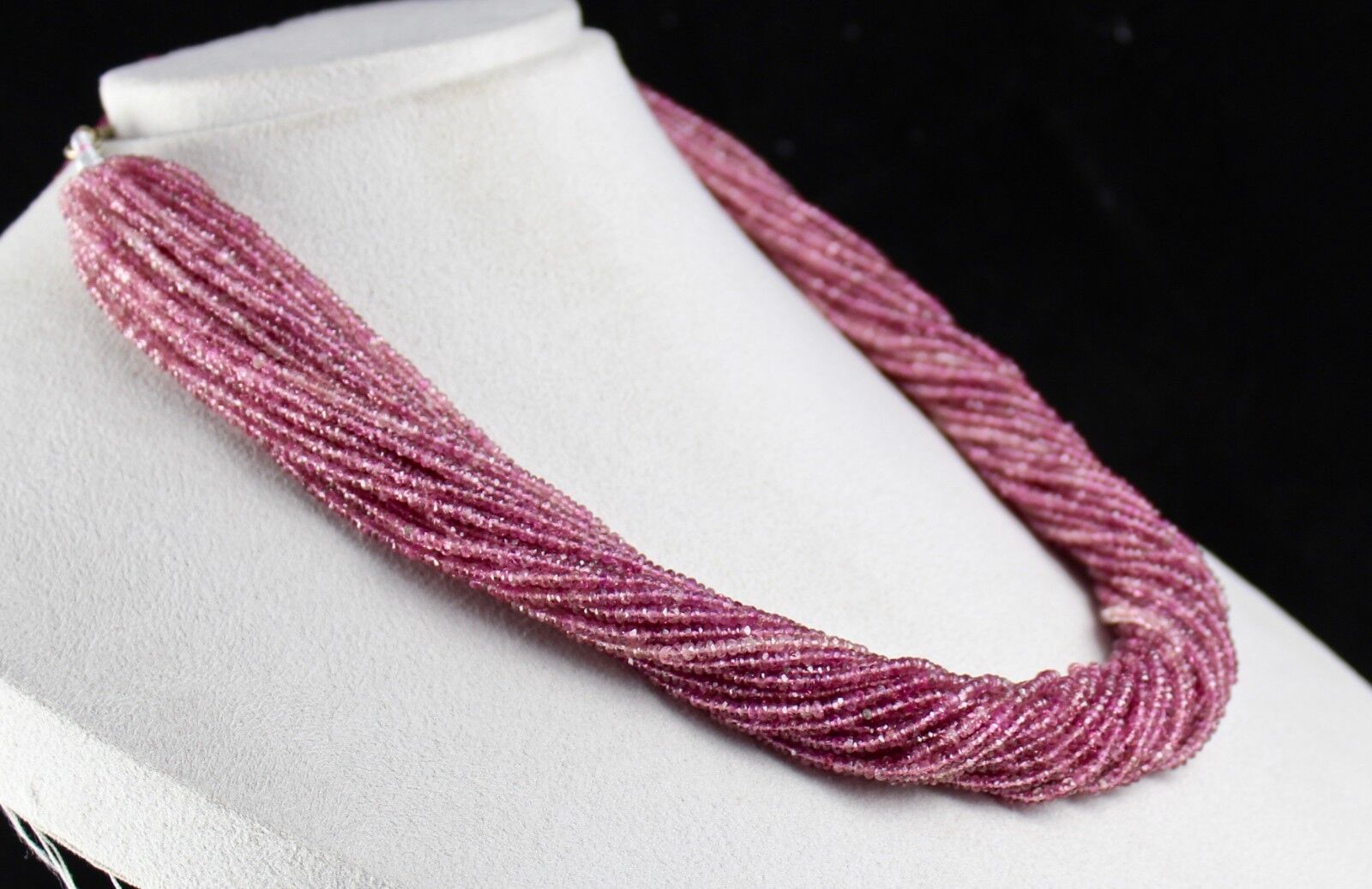 NATURAL PINK TOURMALINE BEADS FACETED 915 CTS GEMSTONE LADIES SILVER NECKLACE