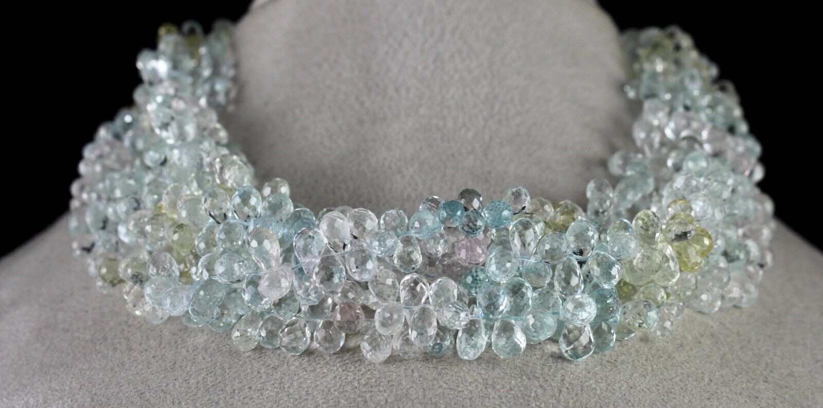 Natural Multi Aquamarine Beads Drops Faceted 5 L 776 Ct Gemstone Fine Necklace