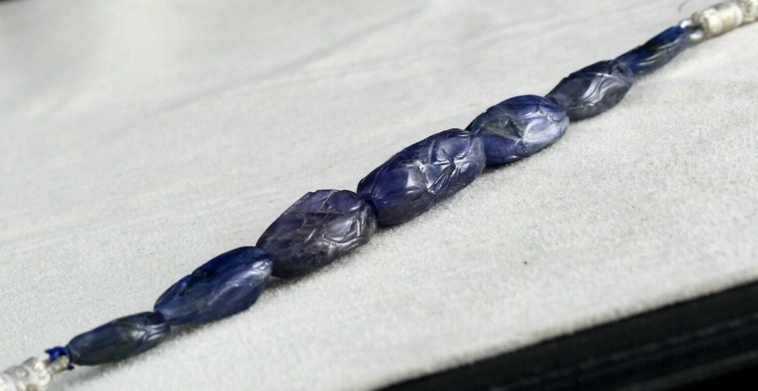 Certified Natural Blue Sapphire Carved Beads 5pcs 91.84ct For Designing