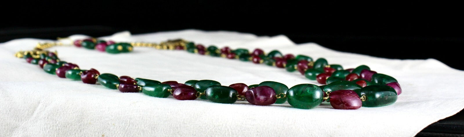 Certified Antique 18k Gold Natural Emerald Burma Ruby Beads Necklace 587 Ct
