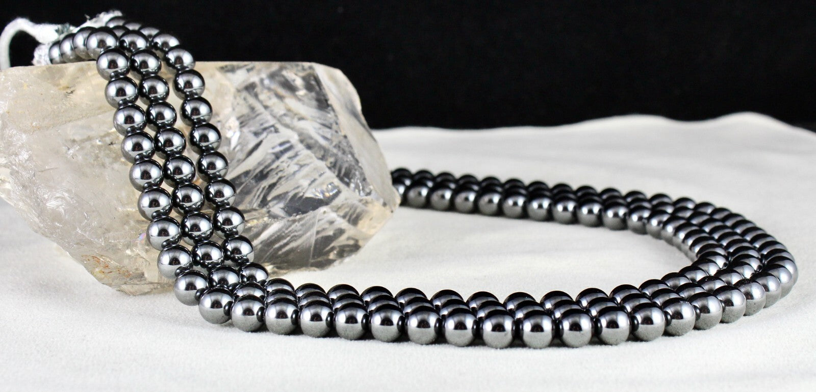 Natural Hematite Beads 3 Line 8mm 1160 Ct Round Black Gemstone Necklace