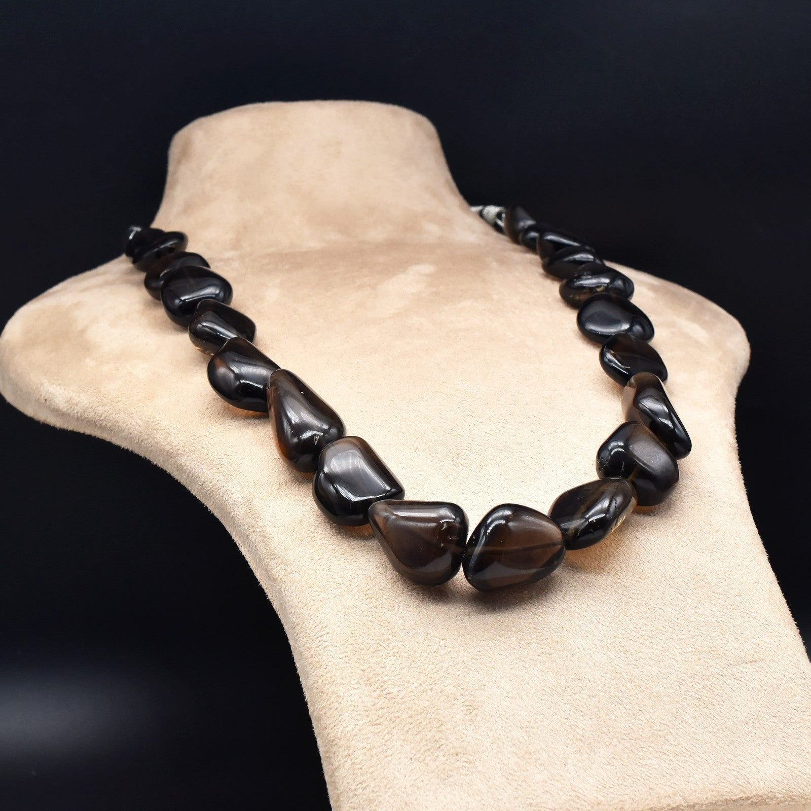 Certified Natural Smoky Quartz Necklace 758 Ct Black Gemstone Tumble Beads