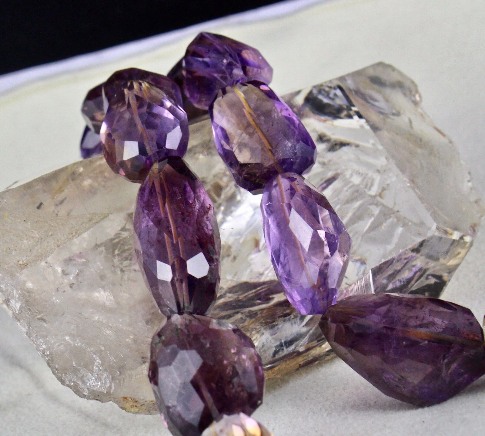 MULTI NATURAL AMETRINE BEADS FACETED TUMBLE 1165 CARATS GEMSTONE SILVER NECKLACE