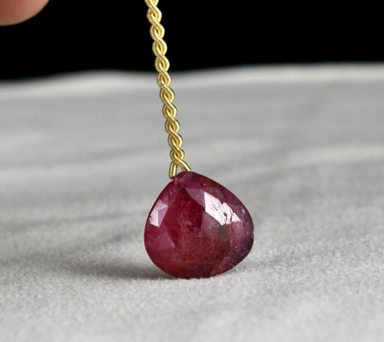 NATURAL UNTREATED RUBY BEADS FACETED HEART DROP 1 PCS 14.95 CTS GEMSTONE HANGING