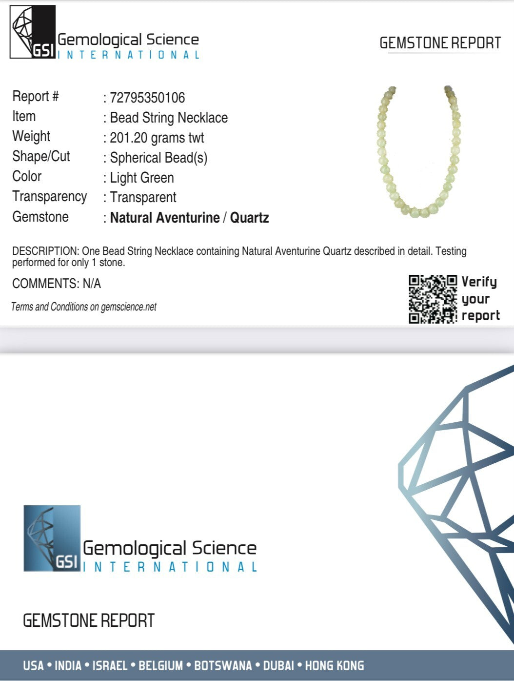 Certified Natural Aventurine Jade Necklace 1006 Ct Beaded Gemstone String