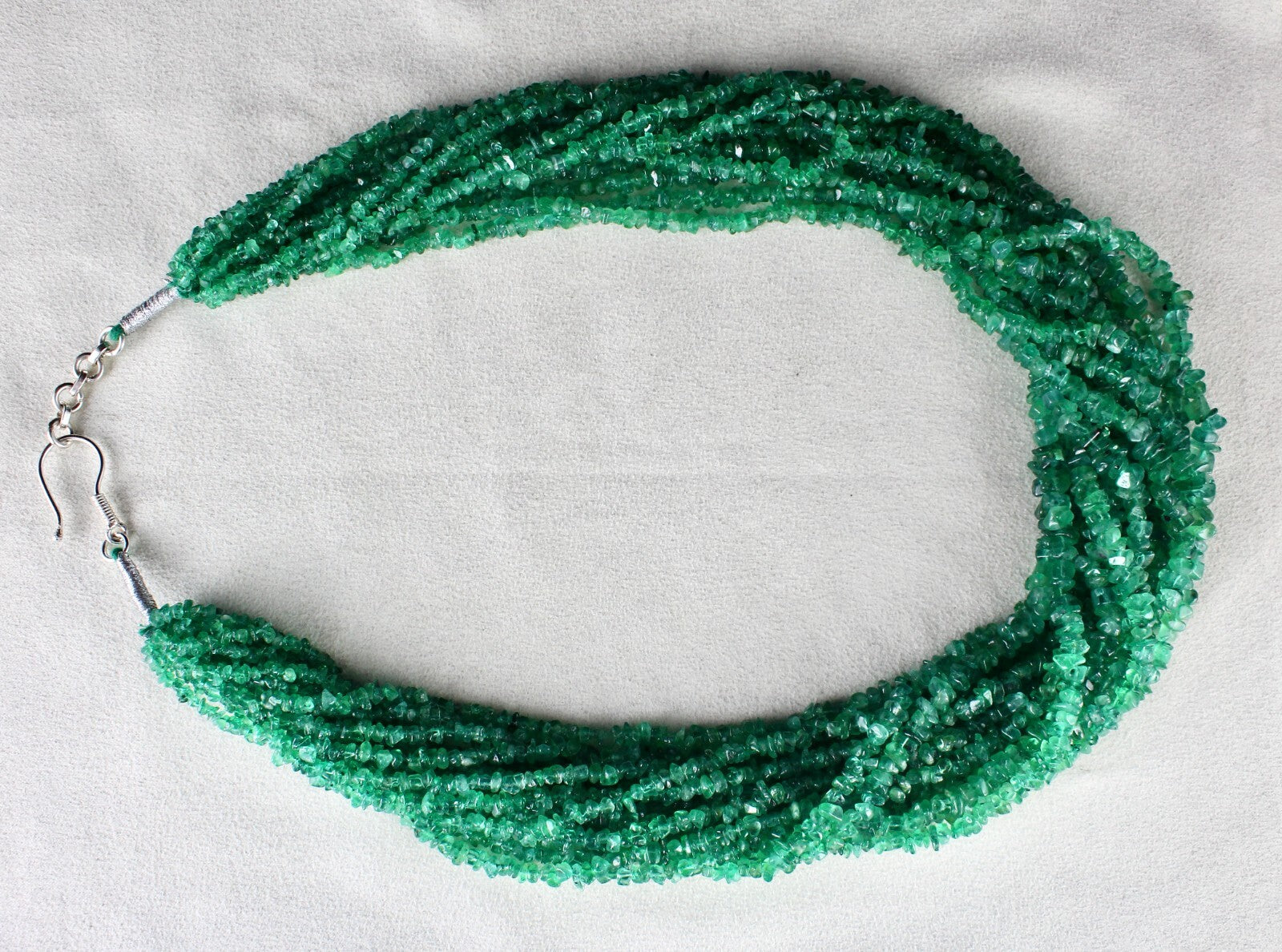 Vintage Natural Emerald Necklace 14L 890 Ct Certified Bead Gemstone Silver Clasp