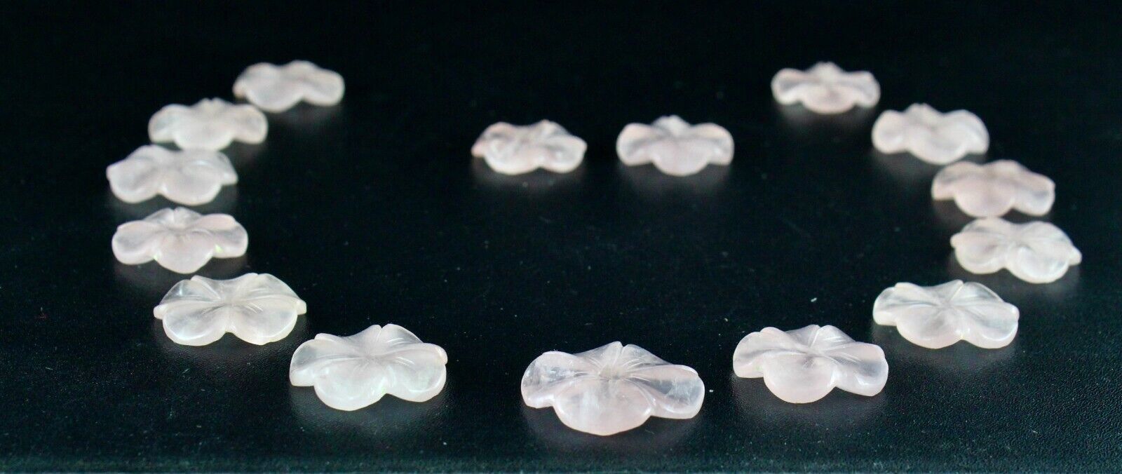 Natural Rose Quartz Carved Flower 15 Pcs 287 Carats Fine Gemstone Set Designing