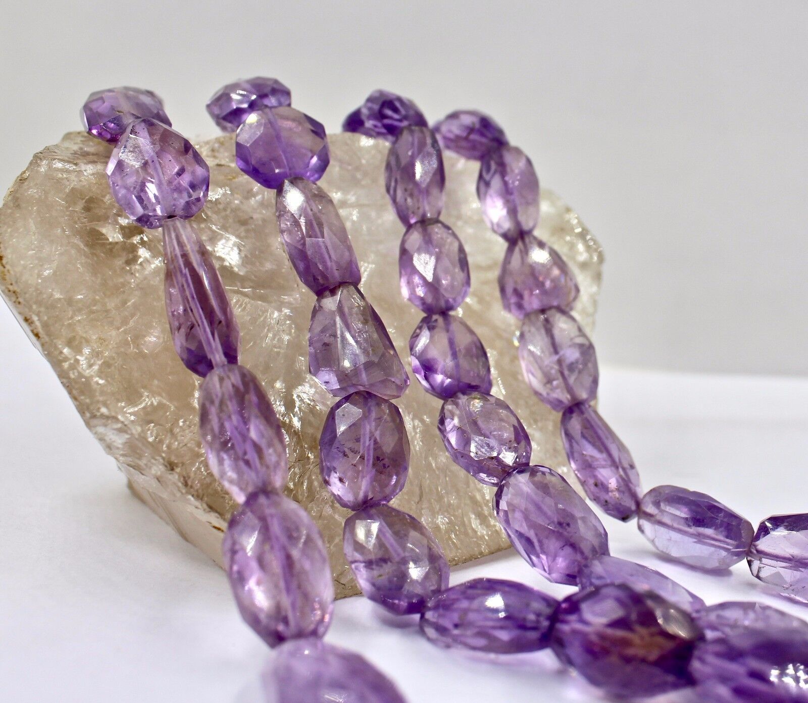 NATURAL AMETHYST BEADS FACETED TUMBLE 2 LINE 970 CTS GEMSTONE LADIES NECKLACE