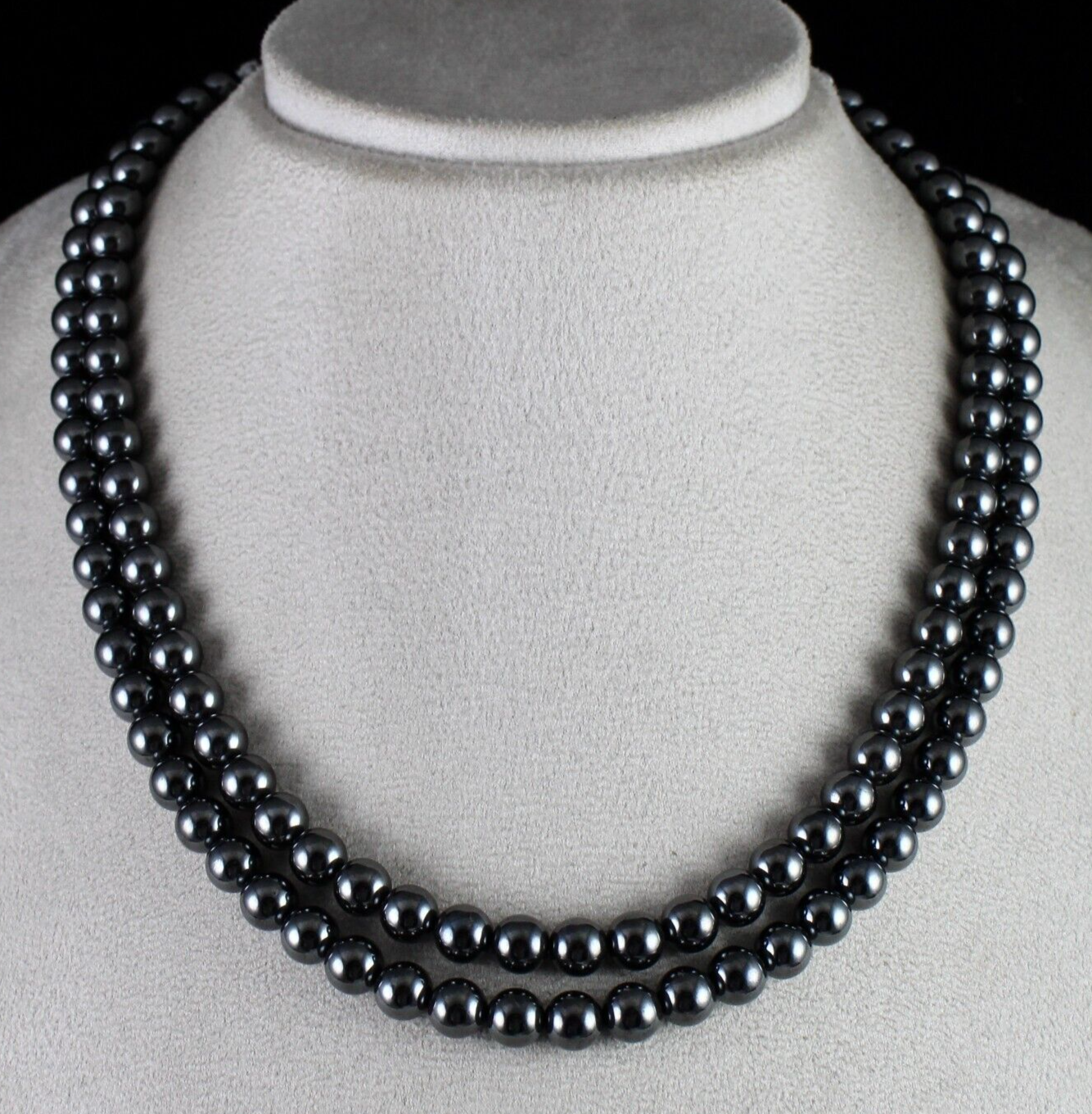 Hematite Beads Necklace 703 Ct Round Black Sparkling Natural Gemstone Fashion