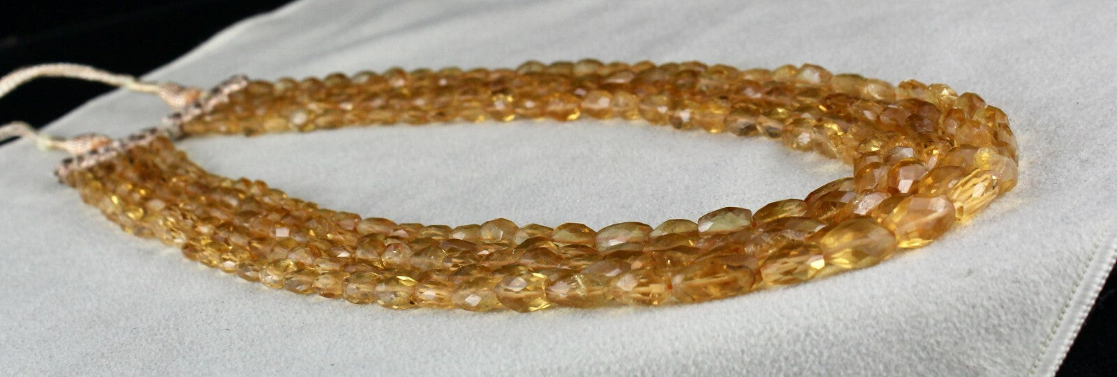 Natural Citrine Faceted Beaded Necklace 409 Ct 5 Line Long Gemstone Strings