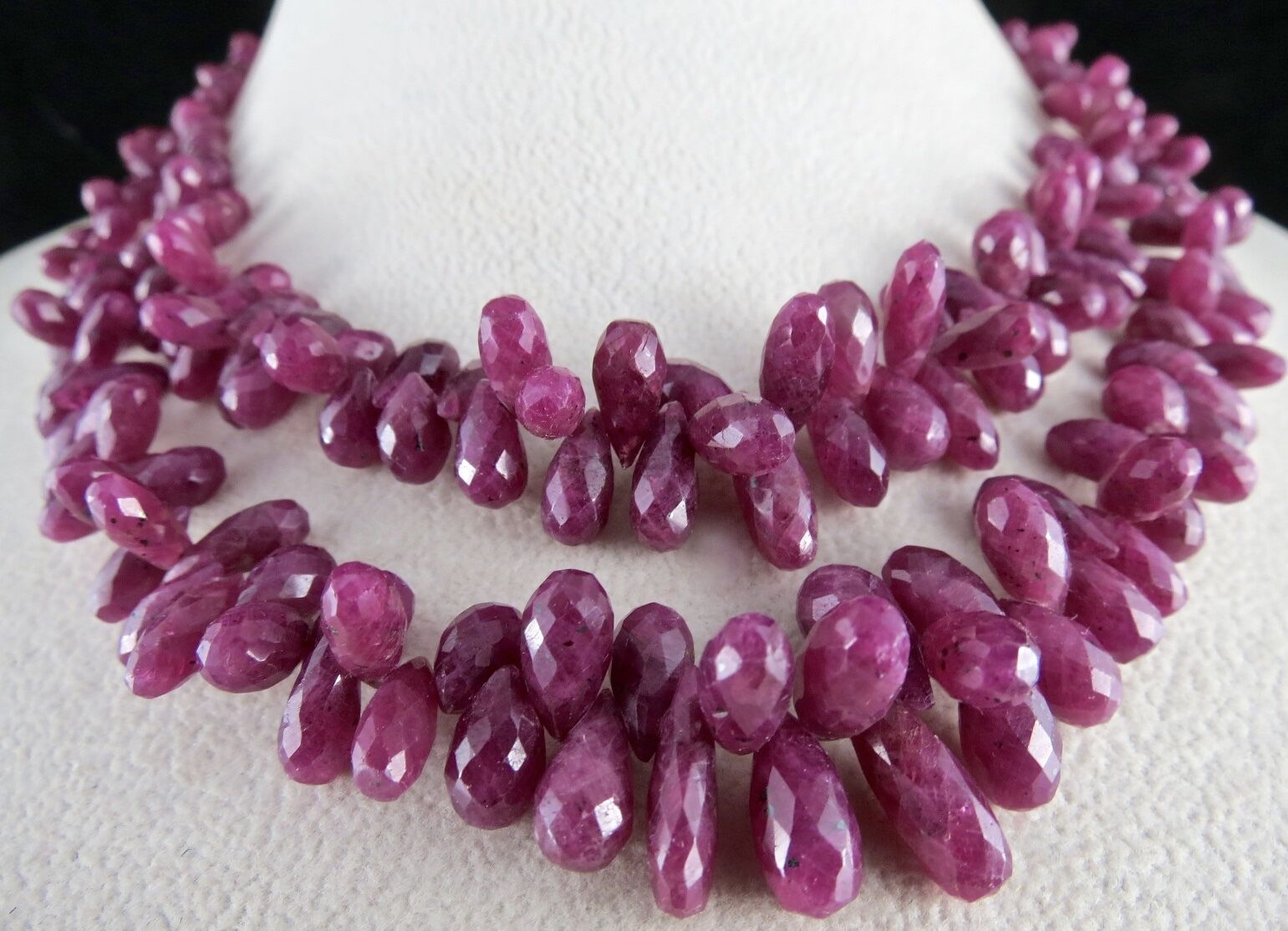 Natural Ruby Beads Tear Drop 2 L 510 Ct Red Gemstone Vintage Silver Necklace
