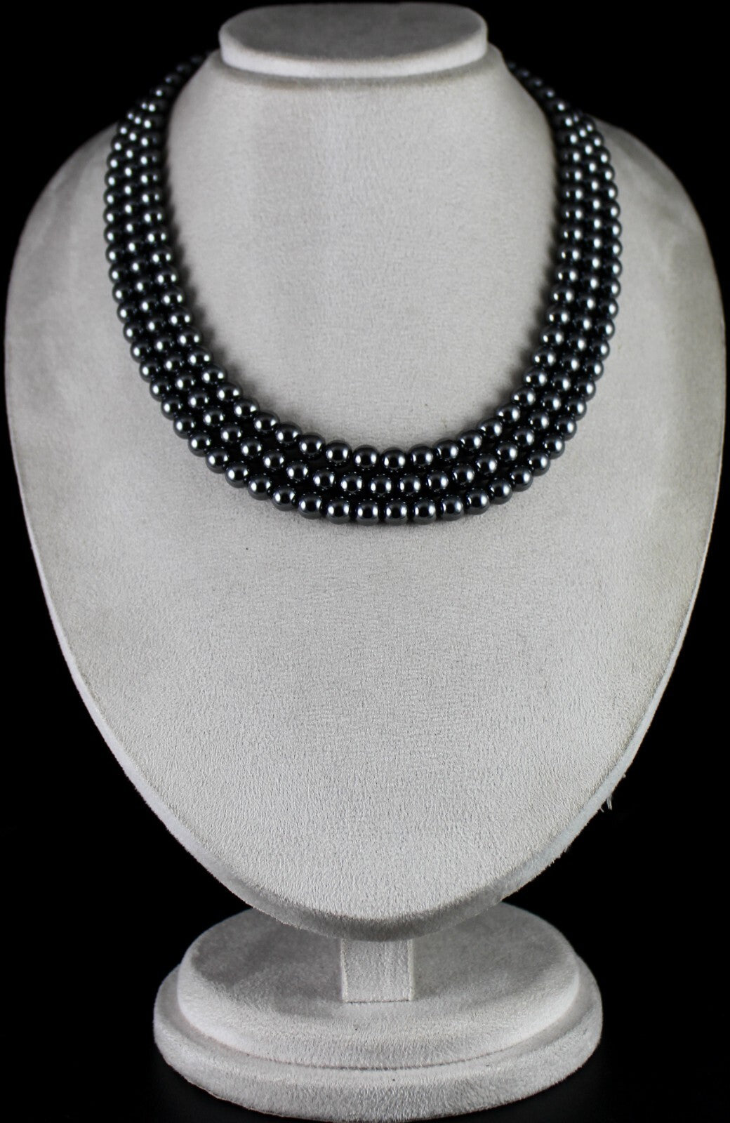 Natural Hematite Beads 3 Line 8mm 1160 Ct Round Black Gemstone Necklace