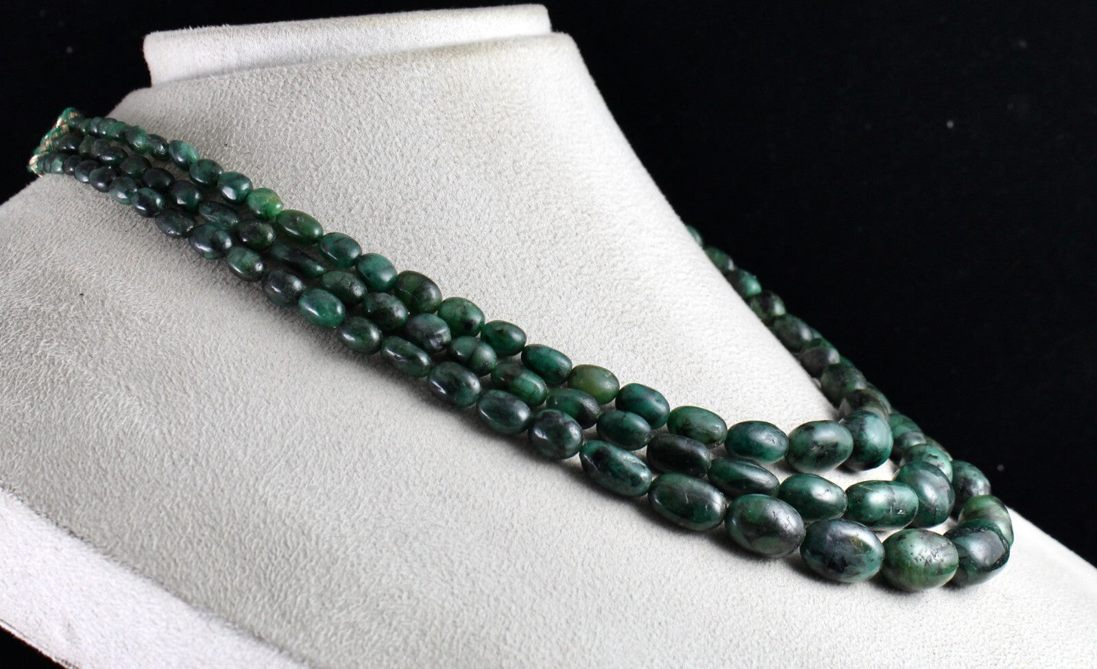 Certified Antique Vintage Natural Emerald Beads Necklace 3 L 475 Ct Cabochon