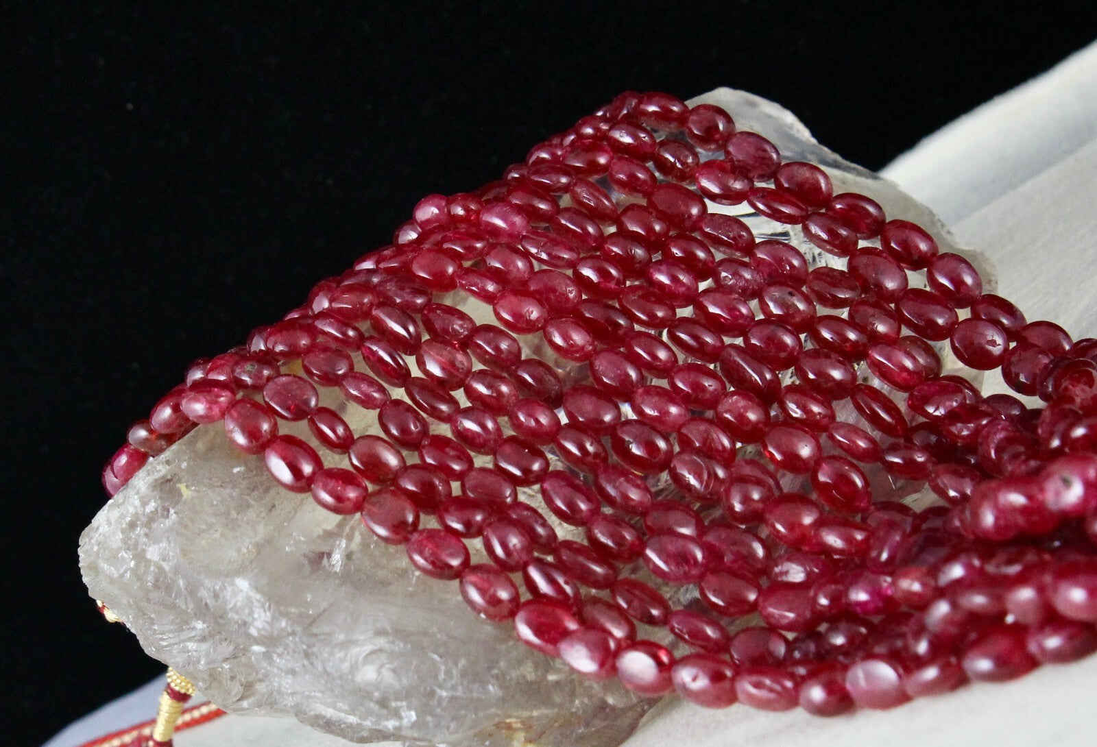 Certified Natural Red Spinel Necklace 814 Ct Cabochon Beads 7 Line Gemstone