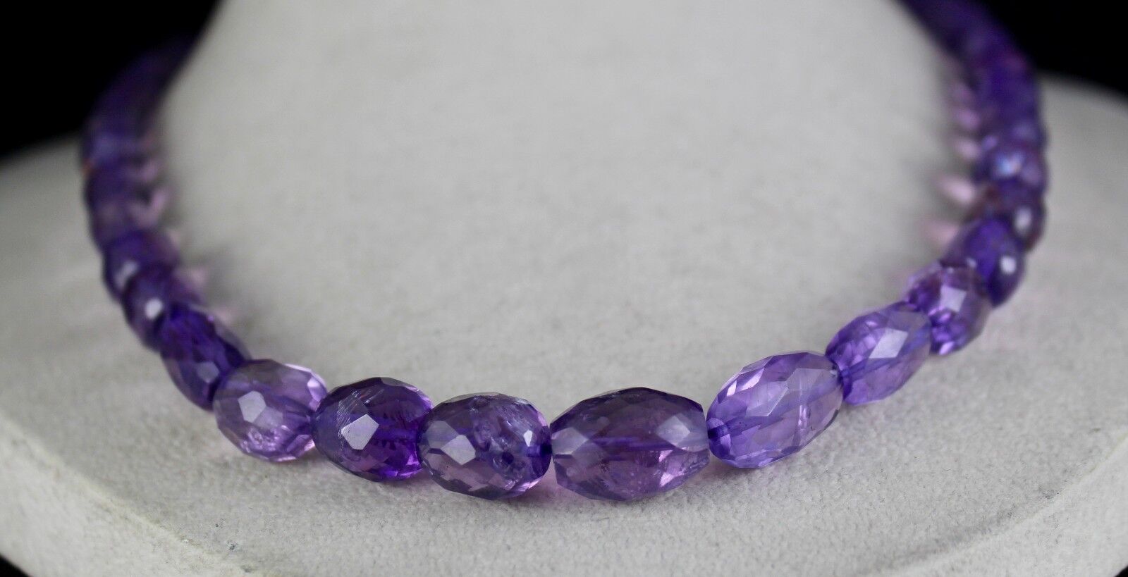 NATURAL PURPLE AMETHYST BEADS FACETED OVAL 17MM 1 LINE 347CTS GEMSTONE NECKLACE