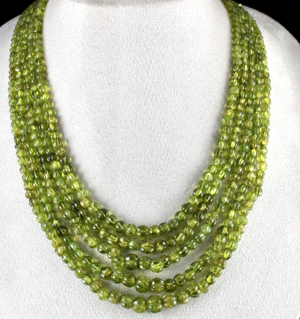 Certified Antique Natural Peridot Carved Beaded Necklace 716 Ct Sterling Silver