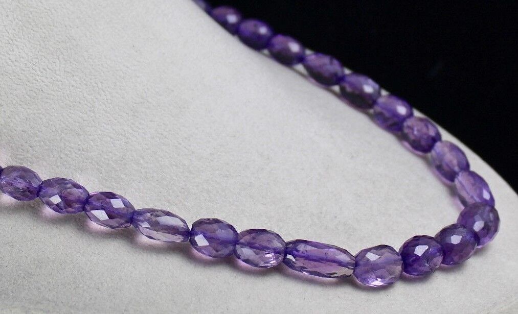 NATURAL PURPLE AMETHYST BEADS FACETED OVAL 17MM 1 LINE 347CTS GEMSTONE NECKLACE