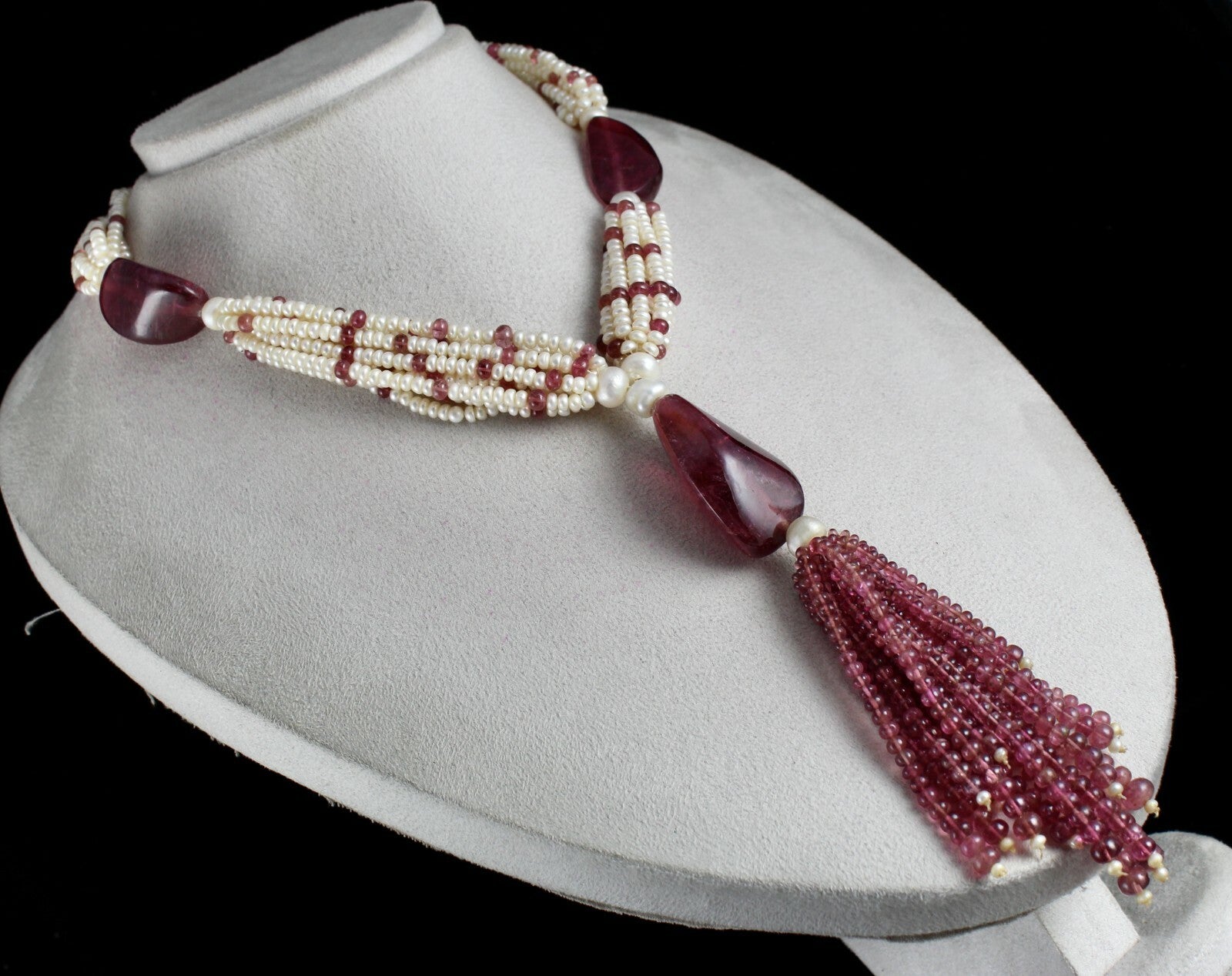 Certified Natural Pink Tourmaline 922ct Pearl Beads Fancy Gemstone Necklace