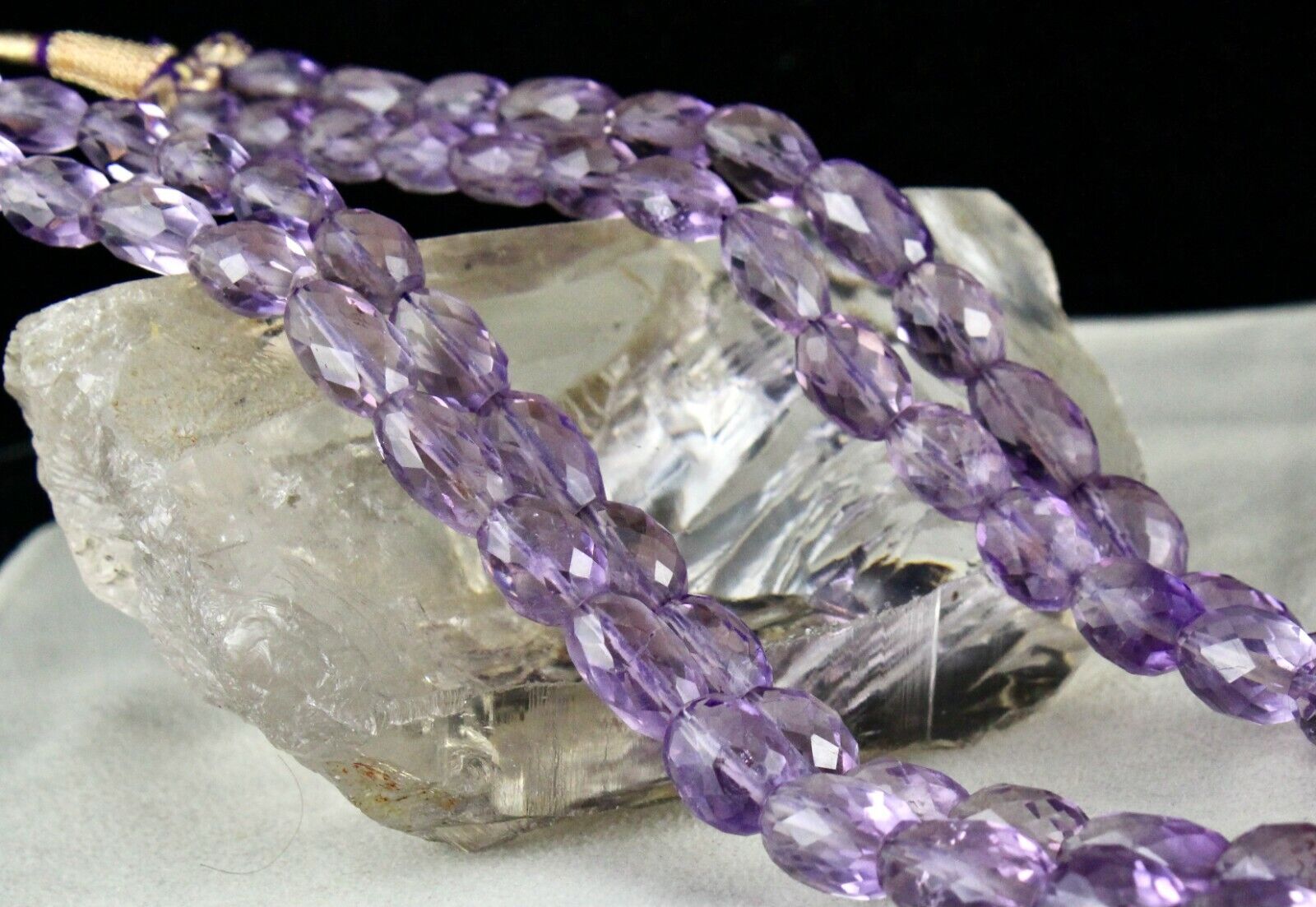 NATURAL AMETHYST BEADS OVAL FACETED 2 LINE 843 CARATS GEMSTONE FASHION NECKLACE