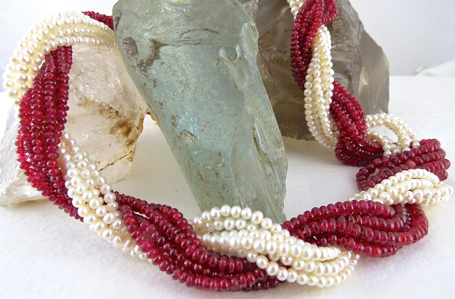 Natural Red Spinel Fresh water Pearl Bead Round 592 Ct Twisted Gemstone Necklace