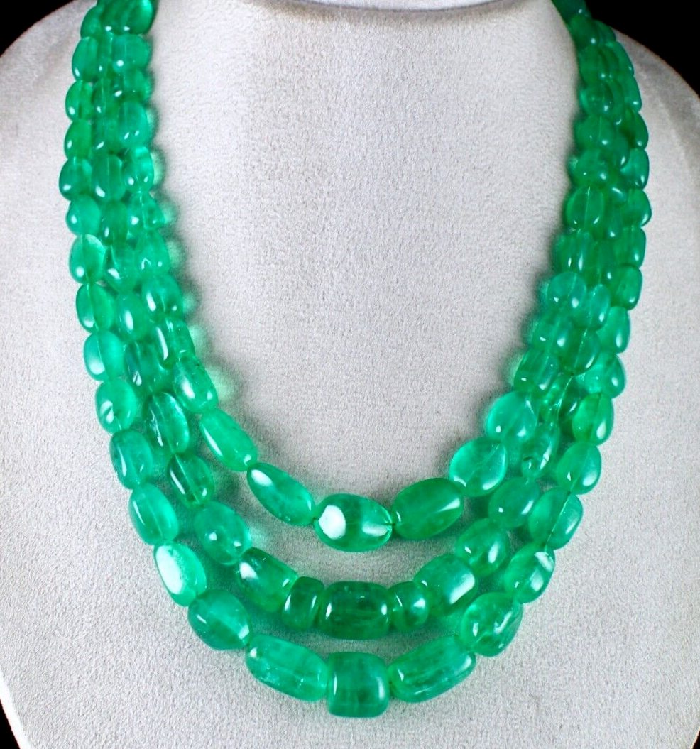 Certified Natural Colombian Emerald Beads Cabochon 1028ct Stone Necklace