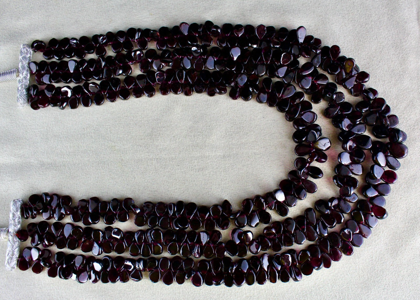 Natural Red Garnet Pear Beads Necklace 1248 Carats Gemstone Fine 3 Line