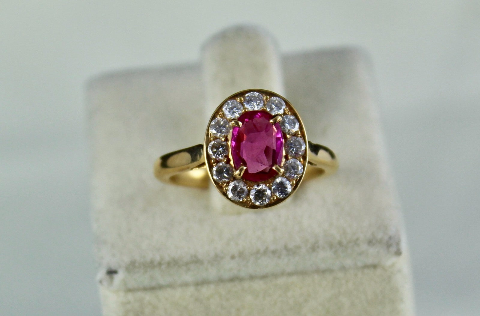 Certified Natural Heated Ruby Ring 1.03 Ct Oval Stone Natural Diamond 18k Gold