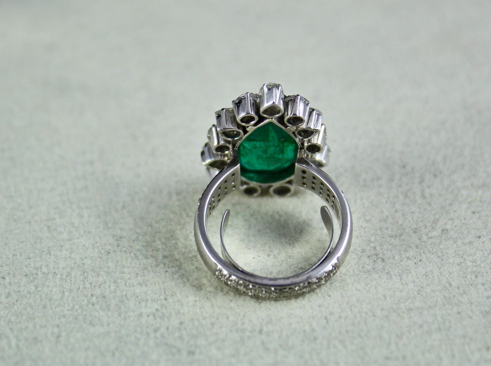 Natural Zambian Emerald Pear Cut Rose Cut Diamond 18K Gold Cocktail Ring