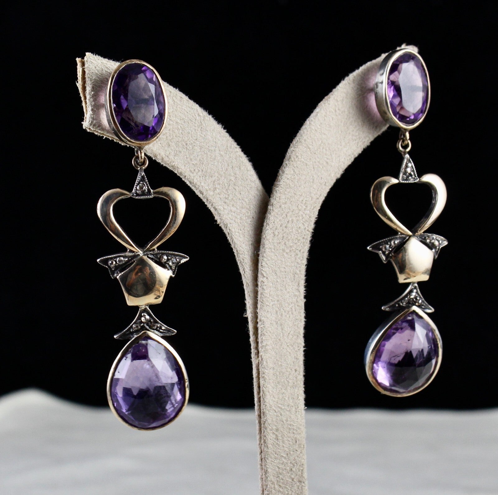 Certified Amethyst 10+ Ct Natural Diamond Cut Sterling Silver Victorian Earrings