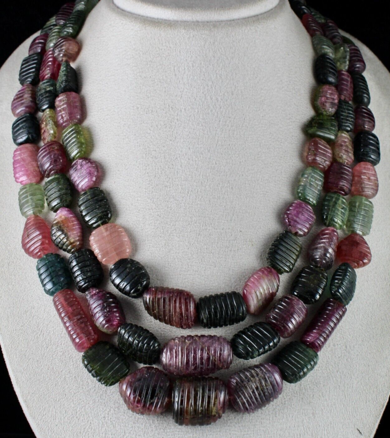 Natural Multi Tourmaline Carved Tumble 1942 Ct Gemstone Necklace