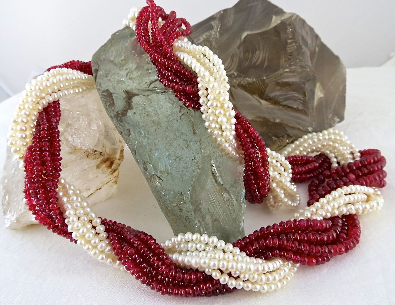 Natural Red Spinel Fresh water Pearl Bead Round 592 Ct Twisted Gemstone Necklace
